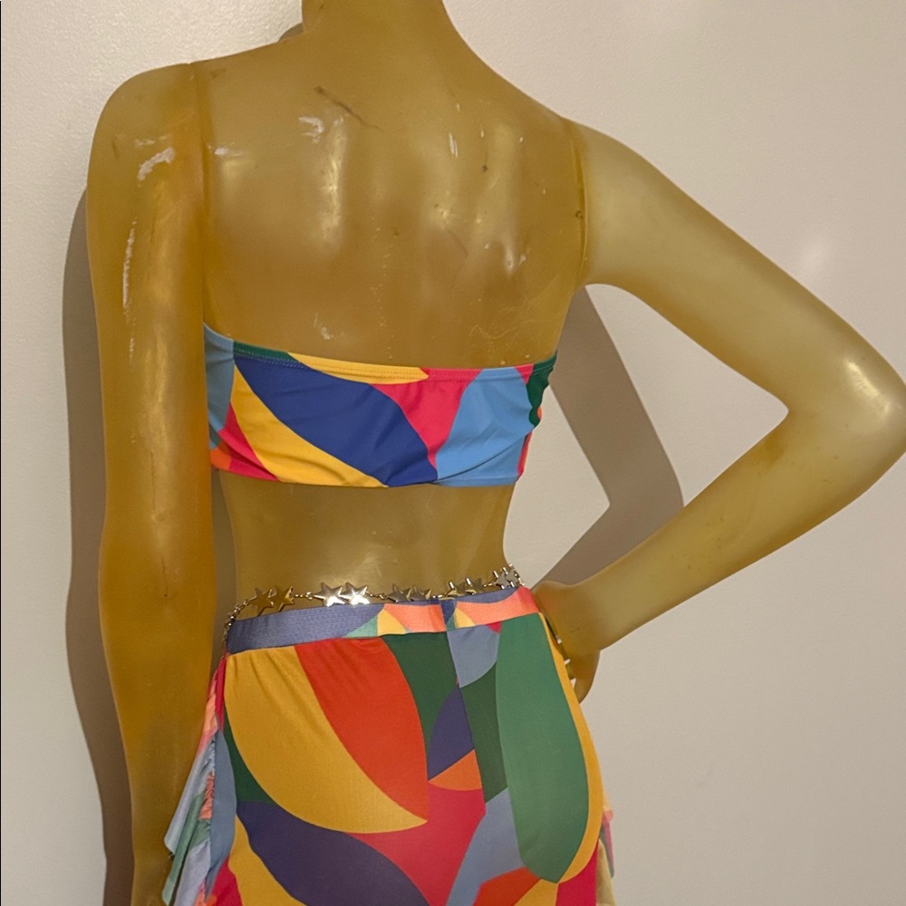 Colorful Strapless Top and Wide-Leg Pants Set - Picture 3 of 3